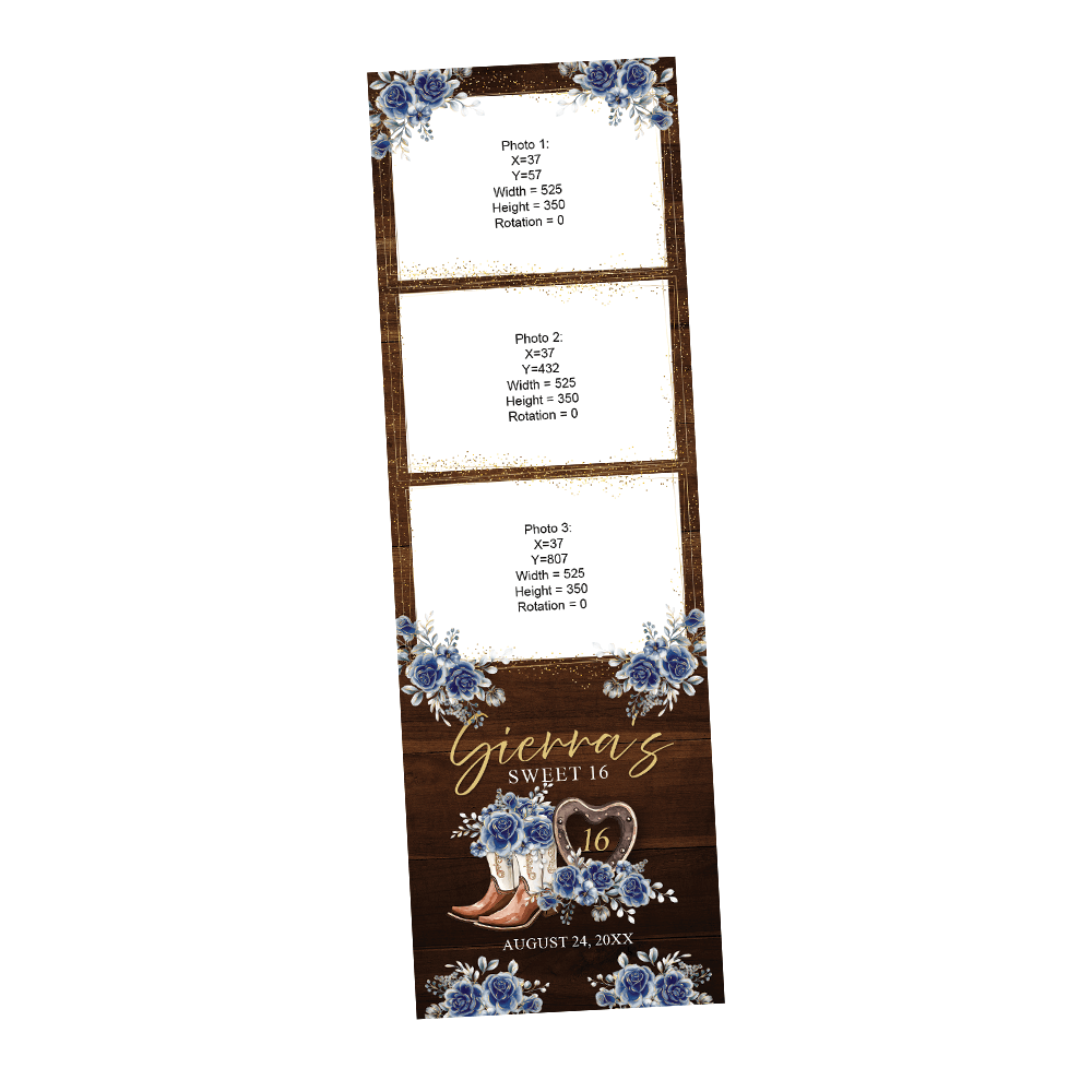 Blue Rose Quinceañera Photo Booth frame for a Country Birthday  | 2x6 Strip | LHC05C
