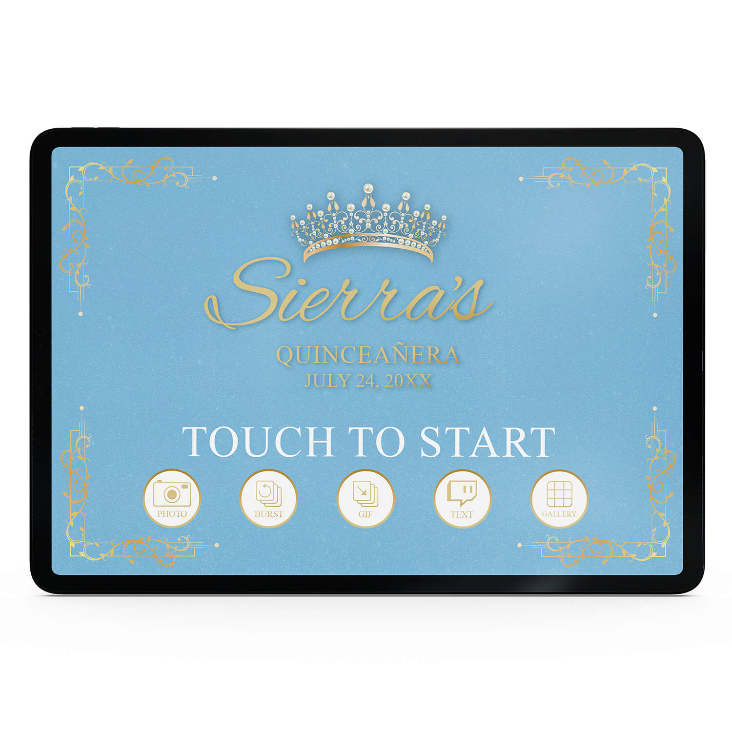 Quinceañera Gold Crown Welcome Screen, Light Blue  |   LHC23C